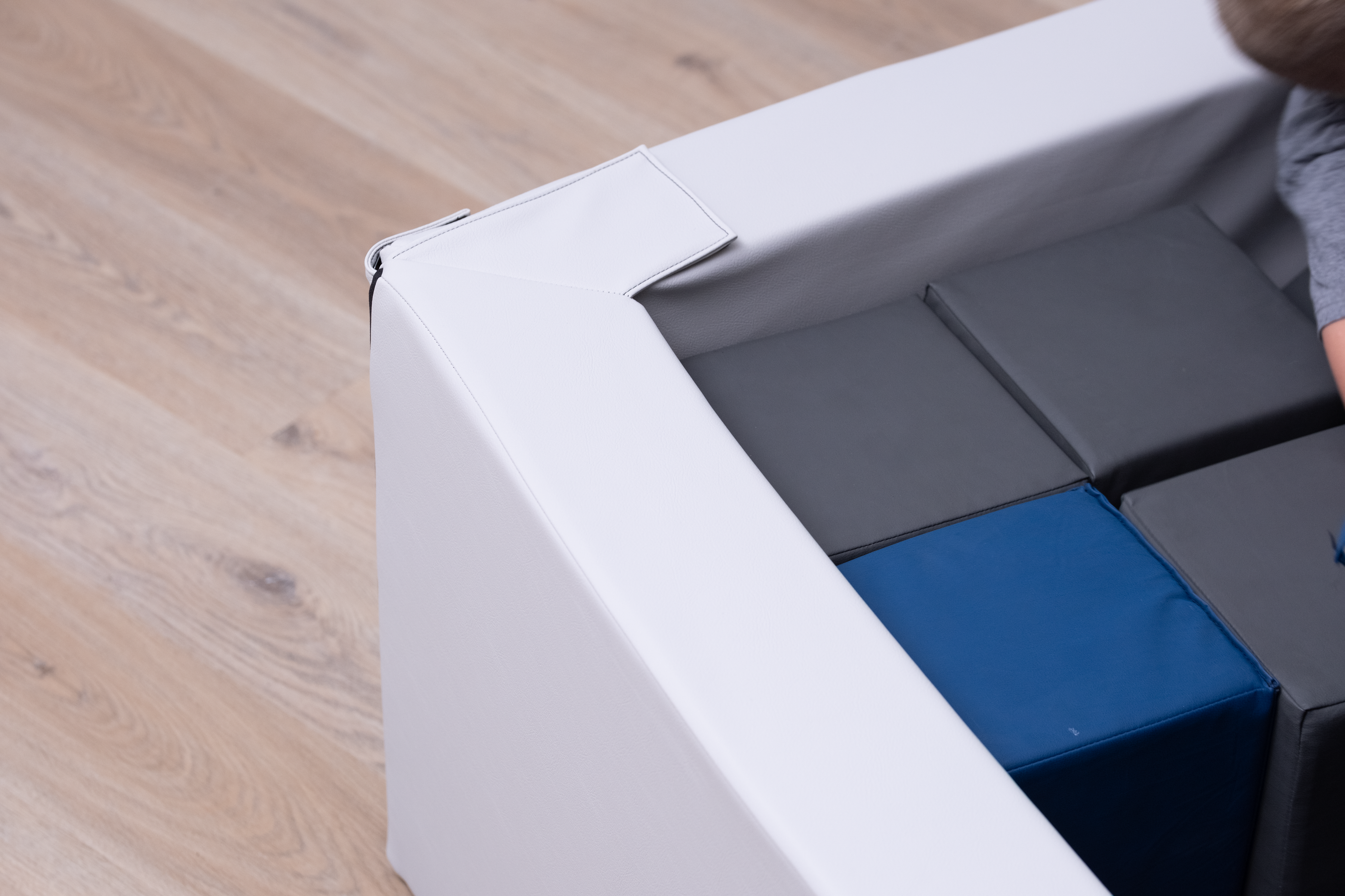 foam pit with gray and blue foam cubes