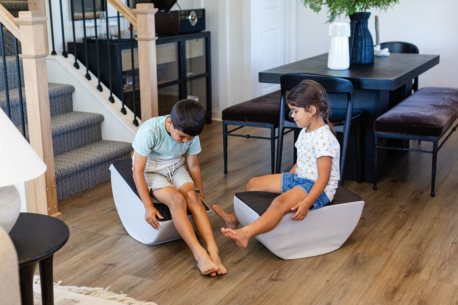 Two kids playing on Auster Foamnasium Mini Tumblers