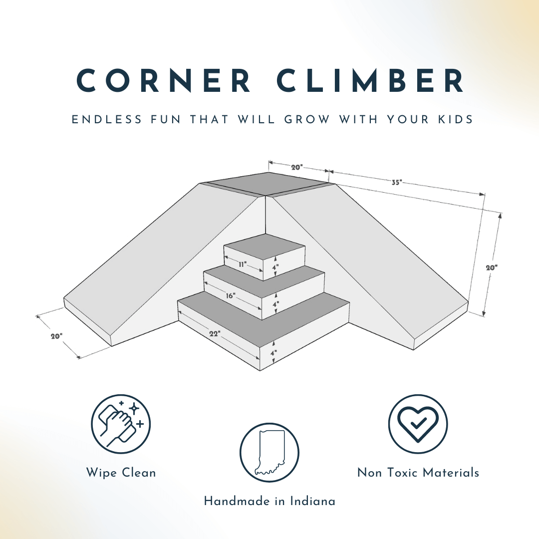 Diagram of Foamnasium Corner Climber with Product Dimensions