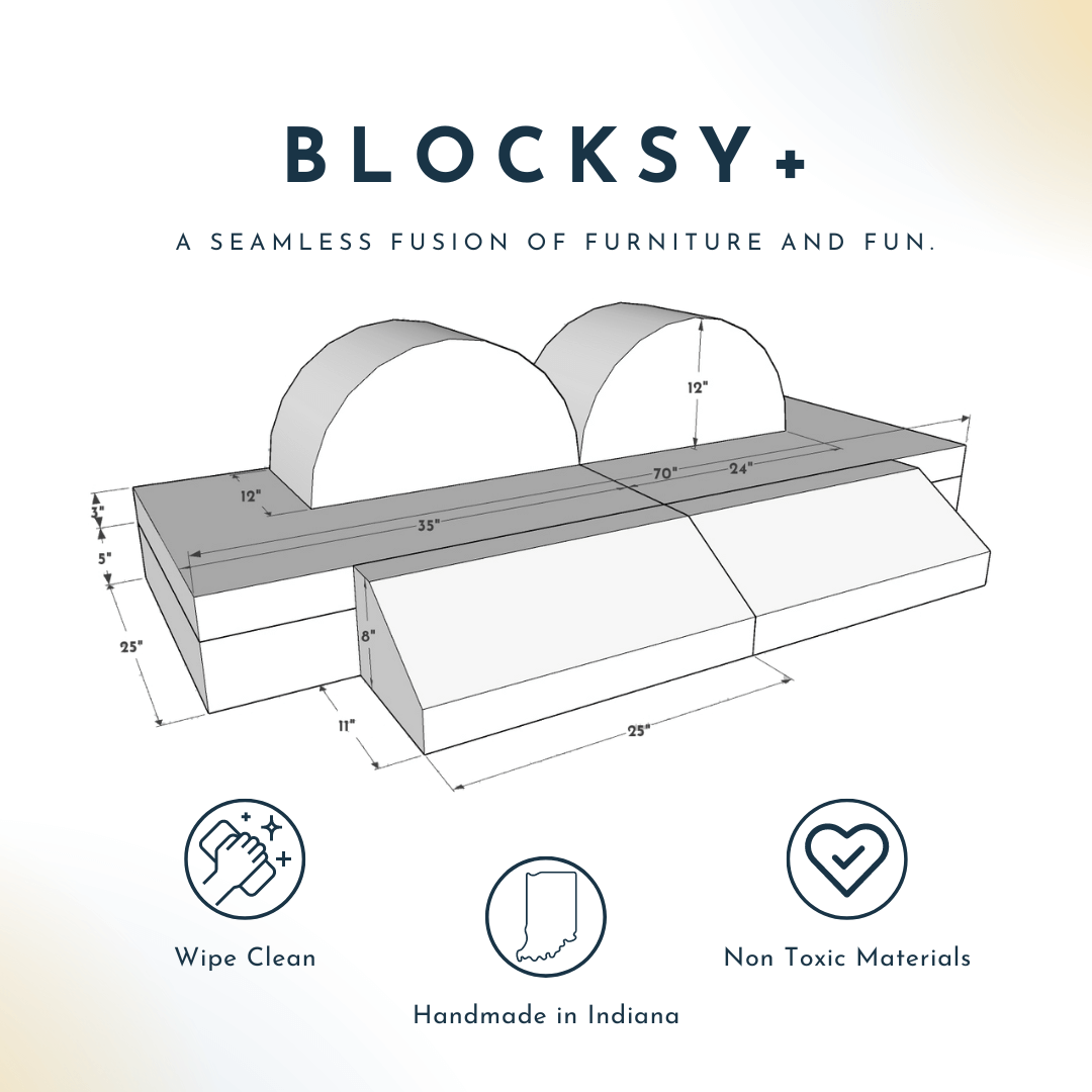 Diagram of Blocksy + with Product Dimensions