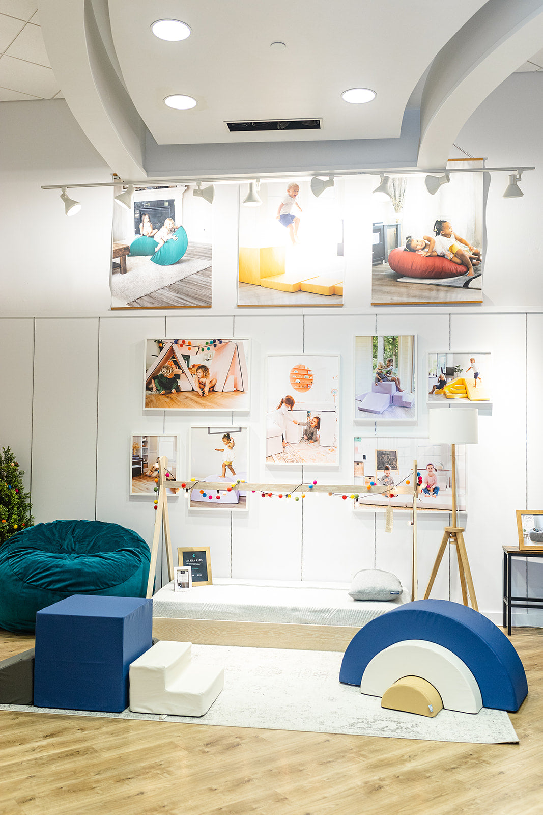 Lifestyle photo of Foamnasium, an Alpha Kid's Mattress, and Haven bean bag at the Keystone Fashion Mall