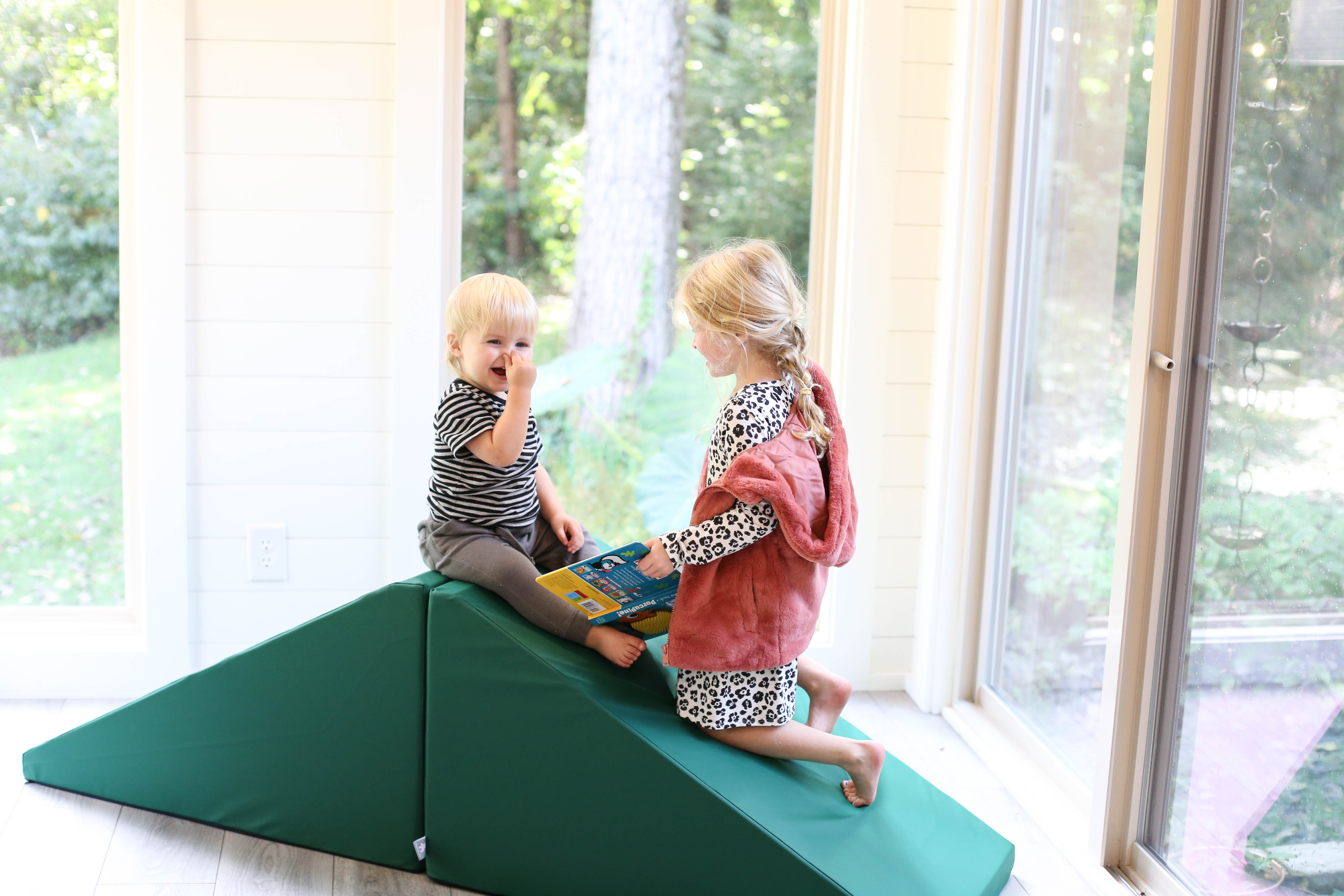 lifestyle photo of two kids playing on Foamnasium Emerald Mega Wedges